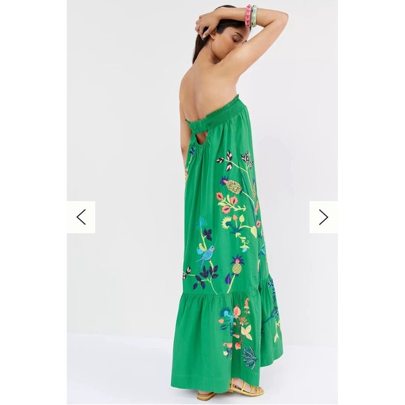 Rare Anthropologie Ruffled Floral Embroidered Caribbean design Maxi Dress‎ XS - Picture 3 of 13